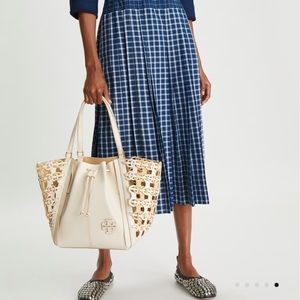 NWT Tory Burch McGraw Die-Cut Dragonfly Drawstring Leather Satchel Oversized Bag